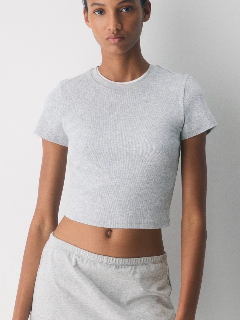 Aritzia Homestretch Smooth Penny Light Gray Mini Skirt - Casual Elastic Waist - Picture 3 of 9
